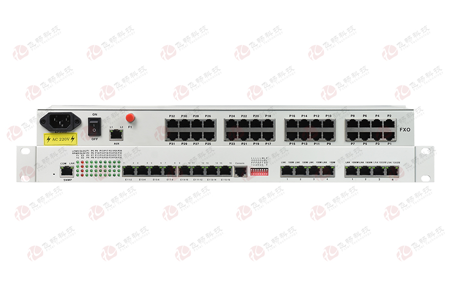 飛暢科技-32路電話+16E1+4FE+4GE+2路數(shù)據(jù)+SNMP+console（19英寸，物理隔離）電話光端機(jī)